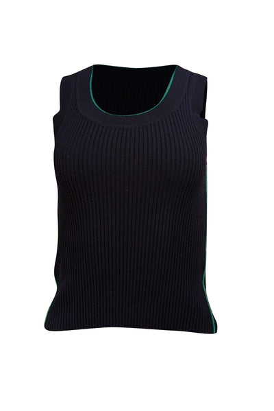 Akris Punto - Navy Ribbed Virgin Wool Sleeveless Top Sz 2 - Current Boutique