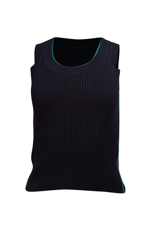 Akris Punto - Navy Ribbed Virgin Wool Sleeveless Top Sz 2 - Current Boutique