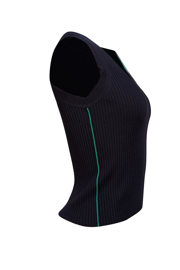 Akris Punto - Navy Ribbed Virgin Wool Sleeveless Top Sz 2 - Current Boutique