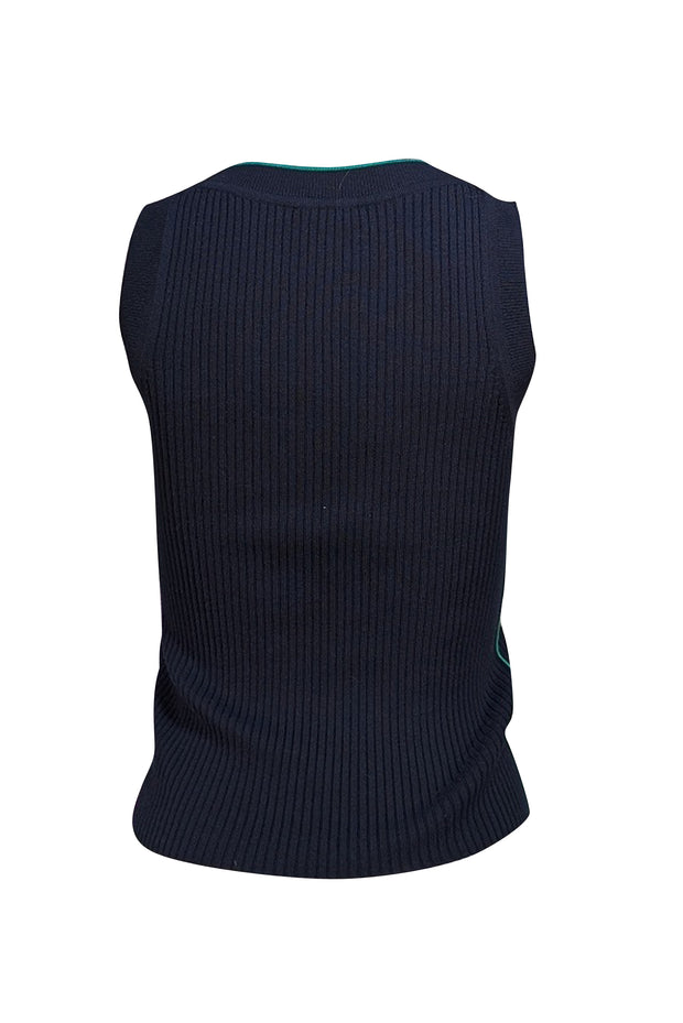 Akris Punto - Navy Ribbed Virgin Wool Sleeveless Top Sz 2 - Current Boutique