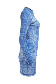 Balmain - Blue Denim Print Knit Mock Neck Dress Sz 8 - Current Boutique