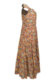 Veronica Beard - Rust Orange, Blue, & Yellow Floral Button Front Maxi Dress Sz 6