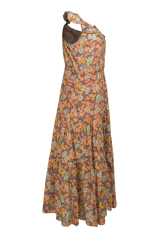 Veronica Beard - Rust Orange, Blue, & Yellow Floral Button Front Maxi Dress Sz 6
