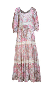 LoveShackFancy - Pink, Beige, & Brown Floral Print Maxi Dress Sz S - Current Boutique