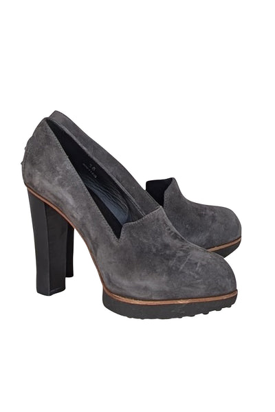Tod's - Grey Suede Platform Heels Sz 8 - Current Boutique