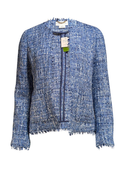 Kate Spade - Blue Boucle Open Front Fringe Trim Blazer Sz 6 - Current Boutique