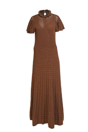 Rebecca Taylor - Brown Crochet Knit Button Back Maxi Dress Sz L Rebecca Taylor - Brown Crochet Knit Button Back Maxi Dress Sz L