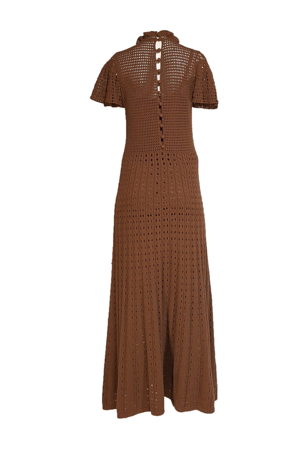 Rebecca Taylor - Brown Crochet Knit Button Back Maxi Dress Sz L Rebecca Taylor - Brown Crochet Knit Button Back Maxi Dress Sz L