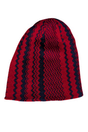 Missoni - Red & Navy Print Knit Beanie Hat - Current Boutique