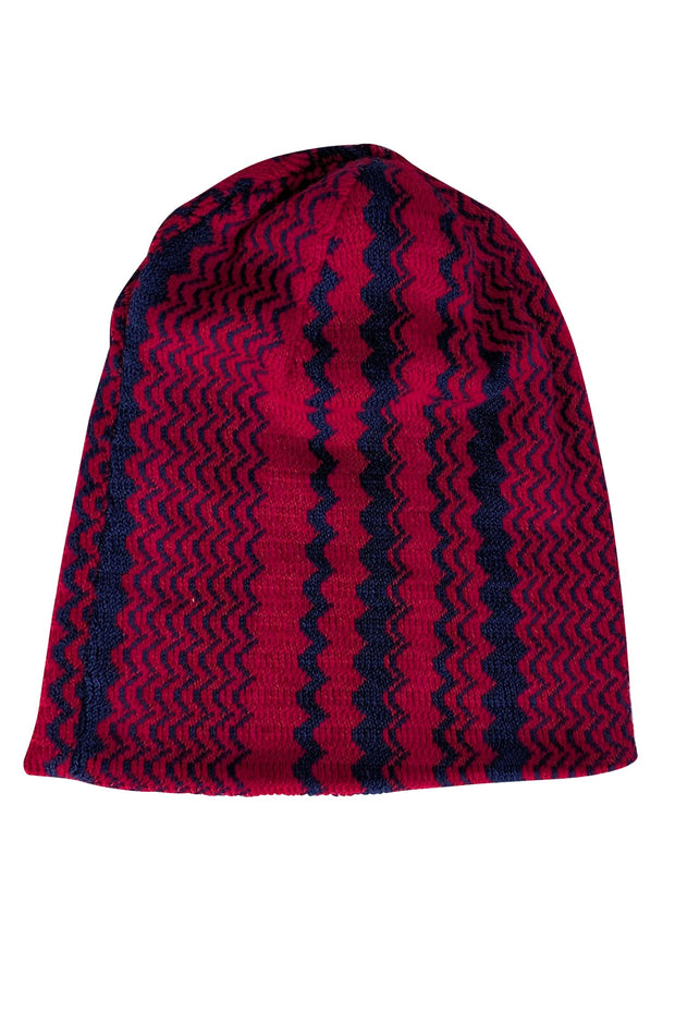 Missoni - Red & Navy Print Knit Beanie Hat - Current Boutique