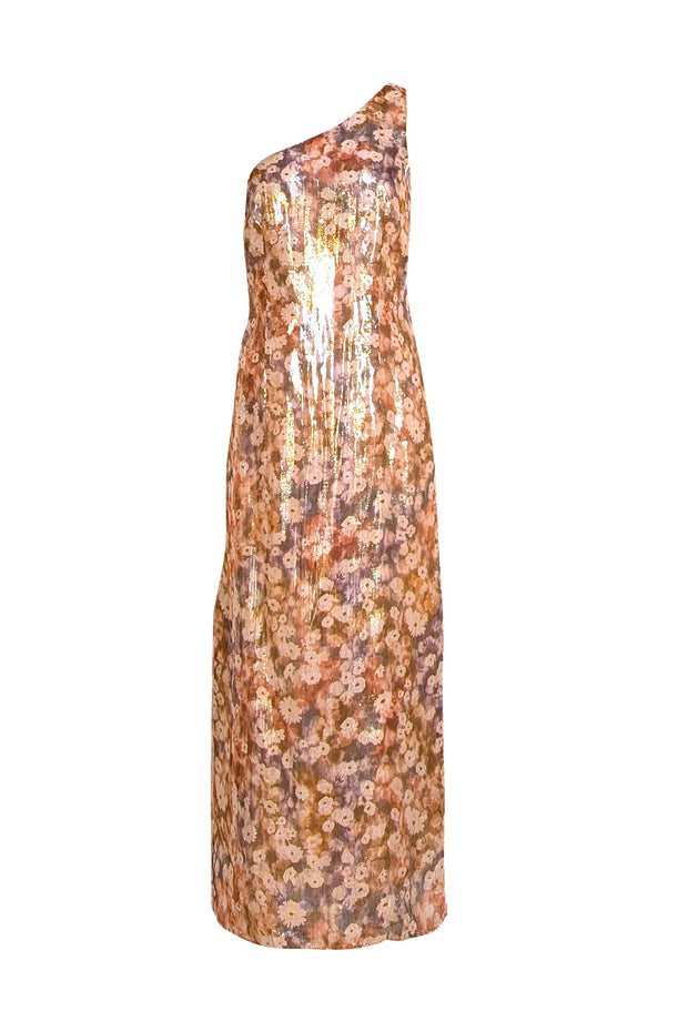 Club Monaco - Metallic Gold, Cream, & Purple One Shoulder Formal Dress Sz 6 - Current Boutique