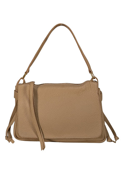 Oliveve - Beige Pebbled Leather Shoulder Bag - Current Boutique