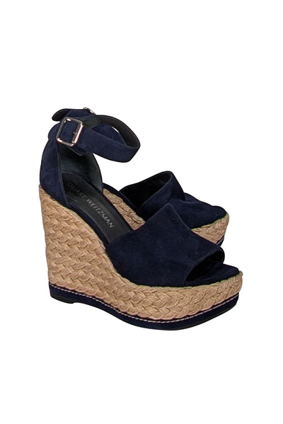 Stuart Weitzman - Navy Suede Espadrille Wedges Sz 7 - Current Boutique