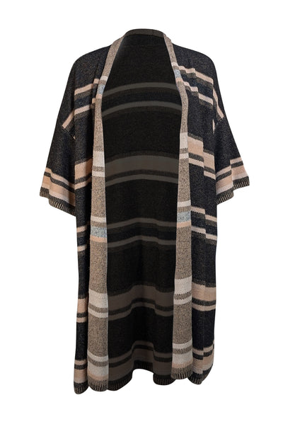 Vince - Black W/ Beige Stripes Short Sleeve Wool Cardigan Sz M