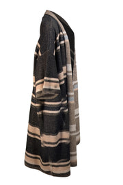 Vince - Black W/ Beige Stripes Short Sleeve Wool Cardigan Sz M