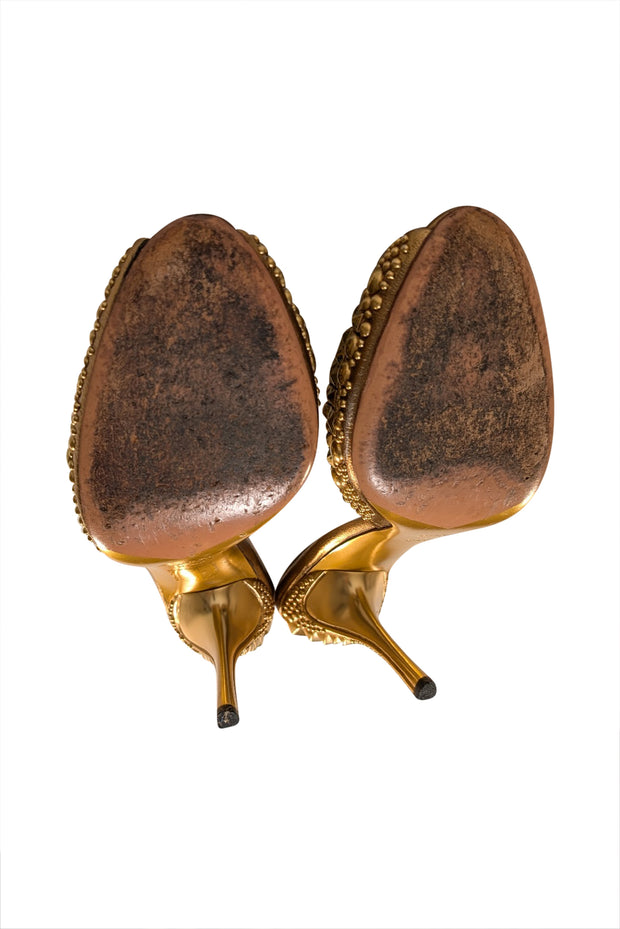 Gucci - Gold Studded Mule Heels Sz 8.5 - Current Boutique
