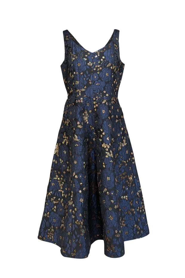 Kate Spade - Navy, Black, & Gold Floral Brocade Sleeveless Formal Dres Kate Spade - Navy, Black, & Gold Floral Brocade Sleeveless Formal Dres