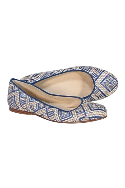 Stuart Weitzman - Beige & Blue Print Flats Sz 9.5 - Current Boutique