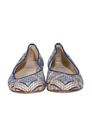 Stuart Weitzman - Beige & Blue Print Flats Sz 9.5 - Current Boutique