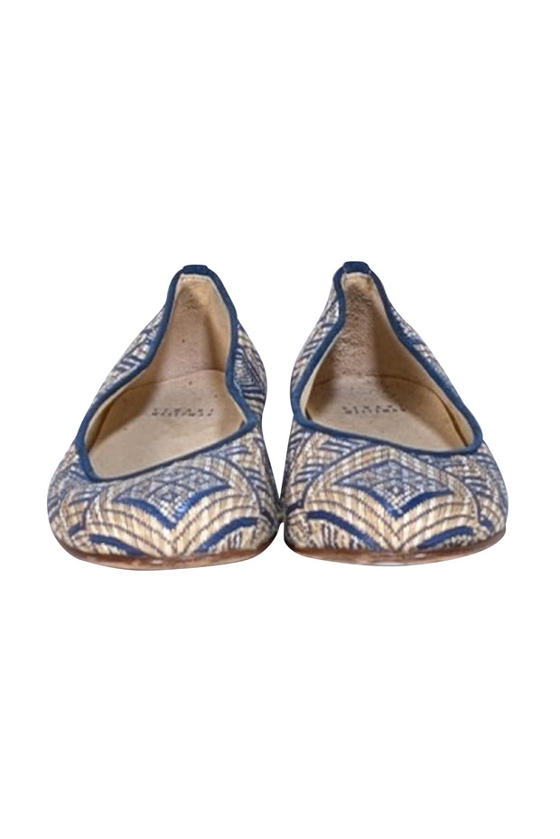 Stuart Weitzman - Beige & Blue Print Flats Sz 9.5 - Current Boutique