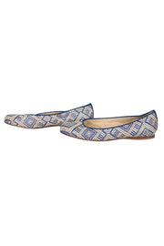 Stuart Weitzman - Beige & Blue Print Flats Sz 9.5 - Current Boutique