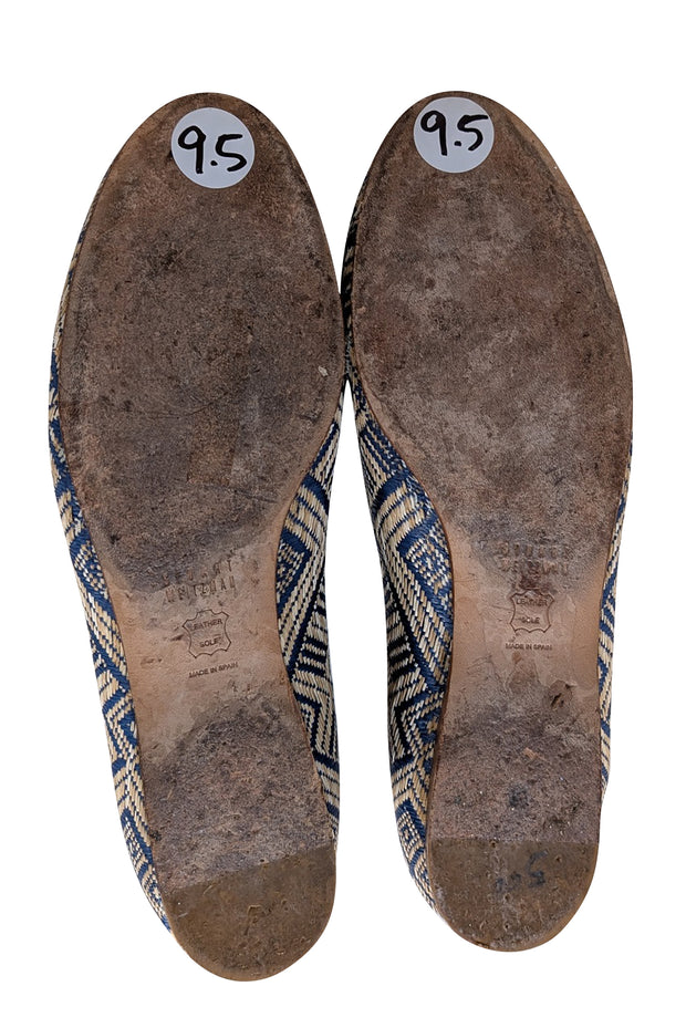 Stuart Weitzman - Beige & Blue Print Flats Sz 9.5 - Current Boutique