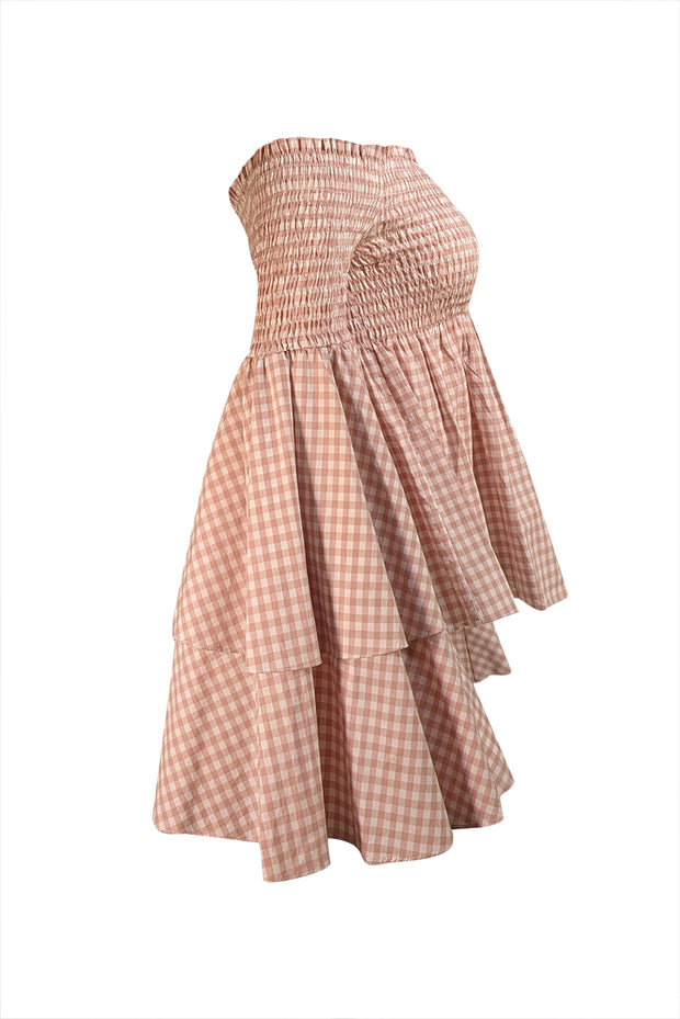 Caroline Constas - Light Pink Gingham Smocked Bodice Off The Shoulder Top Sz S