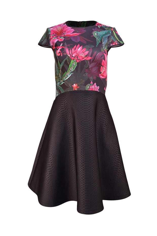 ted baker dress black floral Ted Baker Rosa Kensington Floral Midi Dress evaChic