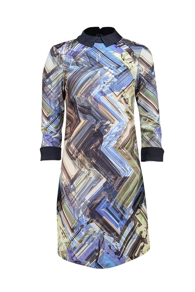 Ted Baker - Green Multi Abstract Print Collared Mini Dress Sz 6 - Current Boutique