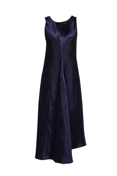 Vince - Navy Crinkle Satin Sleeveless Formal Dress Sz M