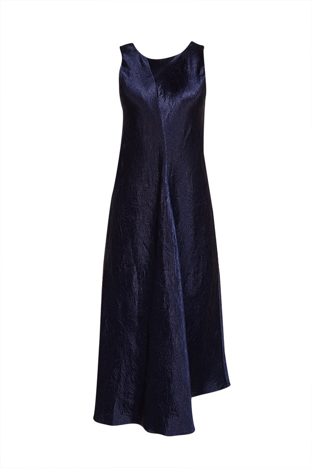 Vince - Navy Crinkle Satin Sleeveless Formal Dress Sz M