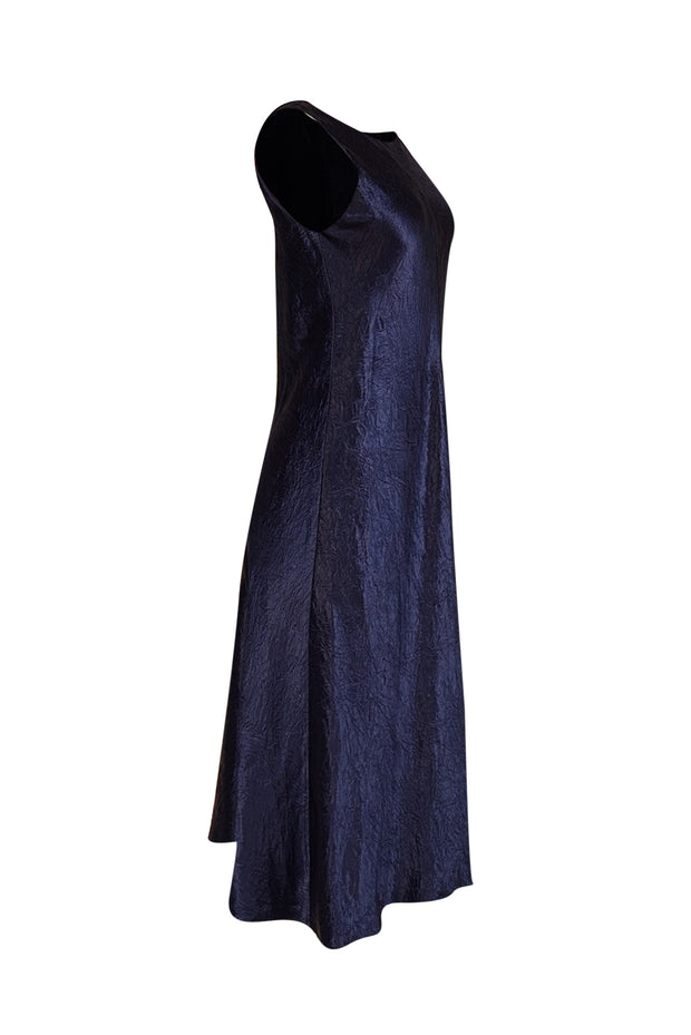 Vince - Navy Crinkle Satin Sleeveless Formal Dress Sz M
