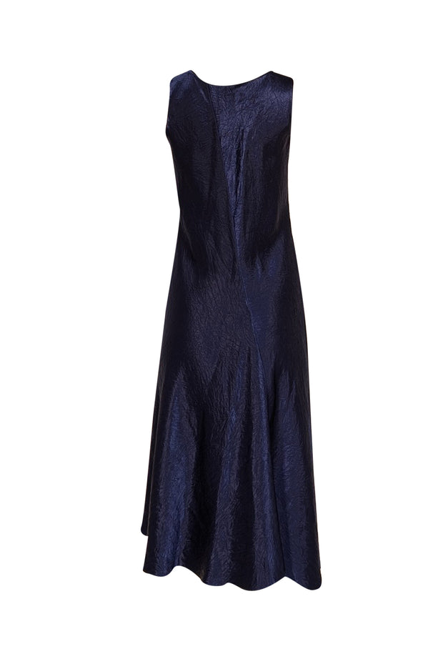Vince - Navy Crinkle Satin Sleeveless Formal Dress Sz M