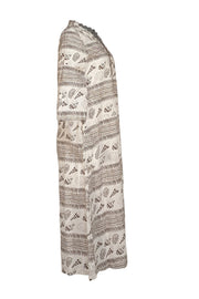 Tuckernuck - Off White & Brown Seashell Print Cotton Midi Dress Sz XS - Current Boutique