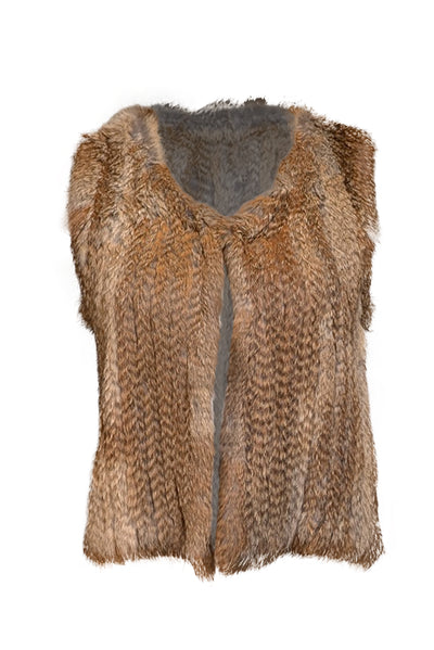 525 America - Light Brown Rabbit Fur Cropped Vest Sz M - Current Boutique