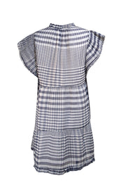 Marie Oliver - Navy, Blue, & White Gingham Plaid Pleated Short Sleeve Dress Sz L - Current Boutique