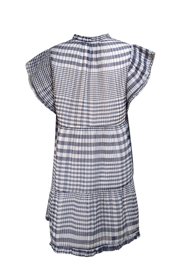 Marie Oliver - Navy, Blue, & White Gingham Plaid Pleated Short Sleeve Dress Sz L - Current Boutique
