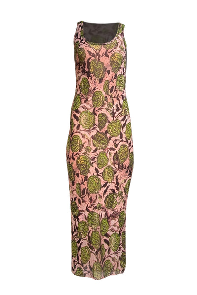 Fuzzi - Pink & Green Floral Print Sleeveless Maxi Dress Sz M - Current Boutique