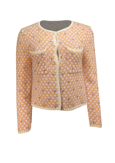 Maje - Pink, Orange, & White Blend Cardigan w/ Rhinestone Detail Sz S - Current Boutique