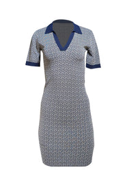 Trina Turk - Navy & Cream Print Knit Short Sleeve Dress Sz S - Current Boutique