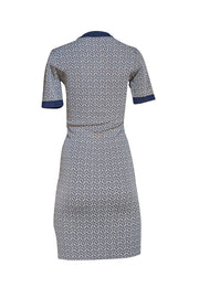 Trina Turk - Navy & Cream Print Knit Short Sleeve Dress Sz S - Current Boutique