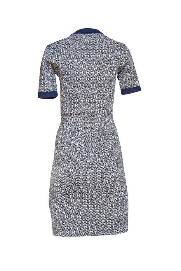 Trina Turk - Navy & Cream Print Knit Short Sleeve Dress Sz S - Current Boutique