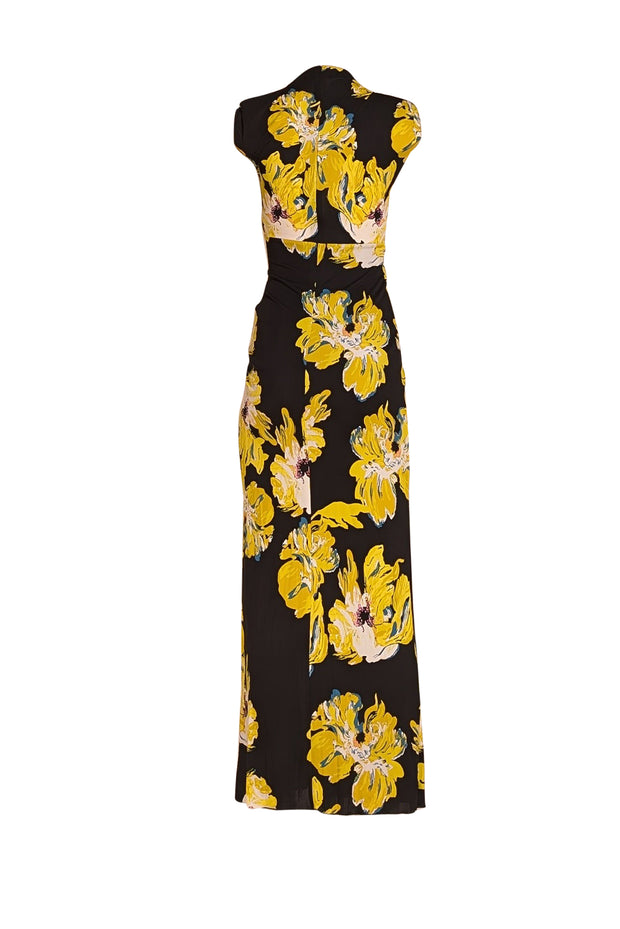 black and yellow floral maxi dress Black Floral Print Satin Maxi Dress | Womens | XX-Small (Available in XS, S, M, L, XL) | 100% Polyester