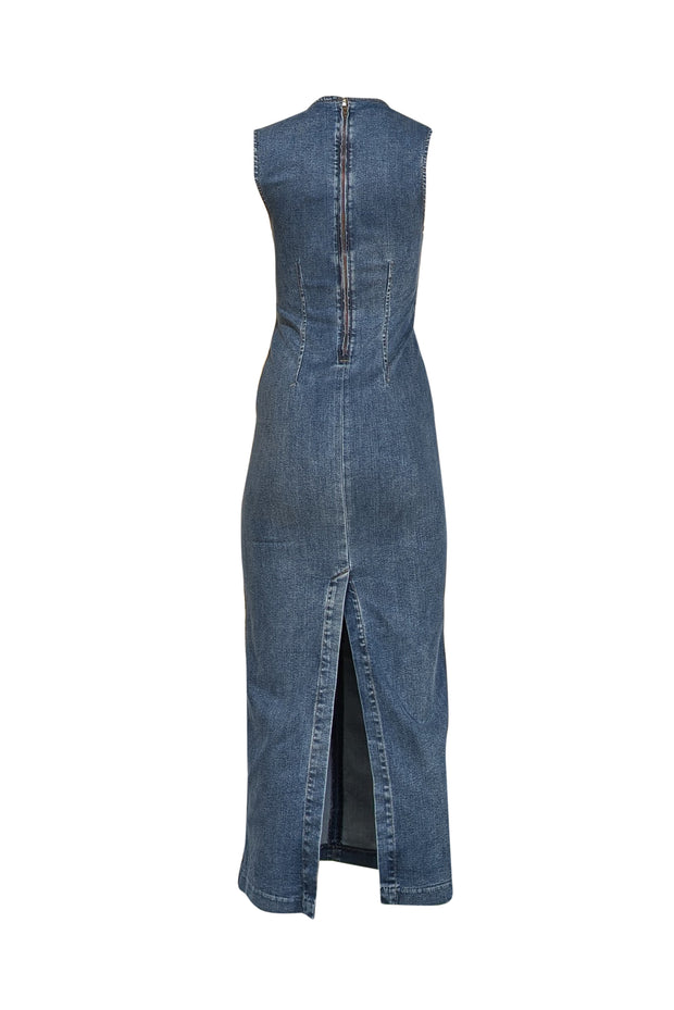 reformation denim maxi dress Reformation Sofi Denim Maxi Dress In Blue