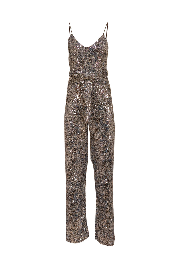 Black Halo - Silver, Blue, & Grey Sequin Jumpsuit Sz 2 - Current Boutique