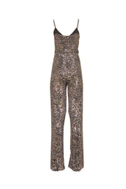 Black Halo - Silver, Blue, & Grey Sequin Jumpsuit Sz 2 - Current Boutique