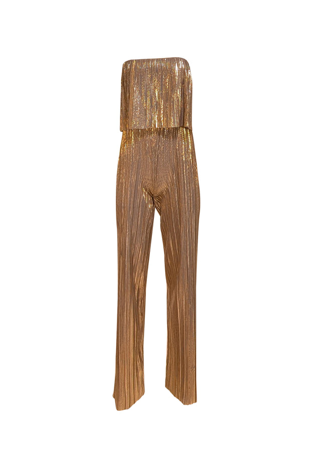 Amanda Uprichard - Gold Pleated " Collina" Jumpsuit Sz XS - Current Boutique