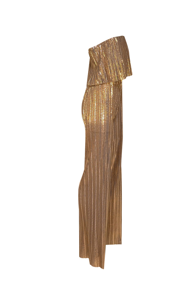 Amanda Uprichard - Gold Pleated " Collina" Jumpsuit Sz XS - Current Boutique