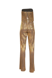 Amanda Uprichard - Gold Pleated " Collina" Jumpsuit Sz XS - Current Boutique