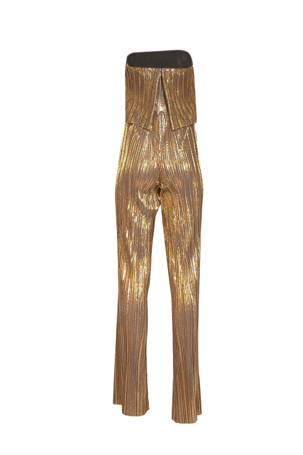 Amanda Uprichard - Gold Pleated " Collina" Jumpsuit Sz XS - Current Boutique